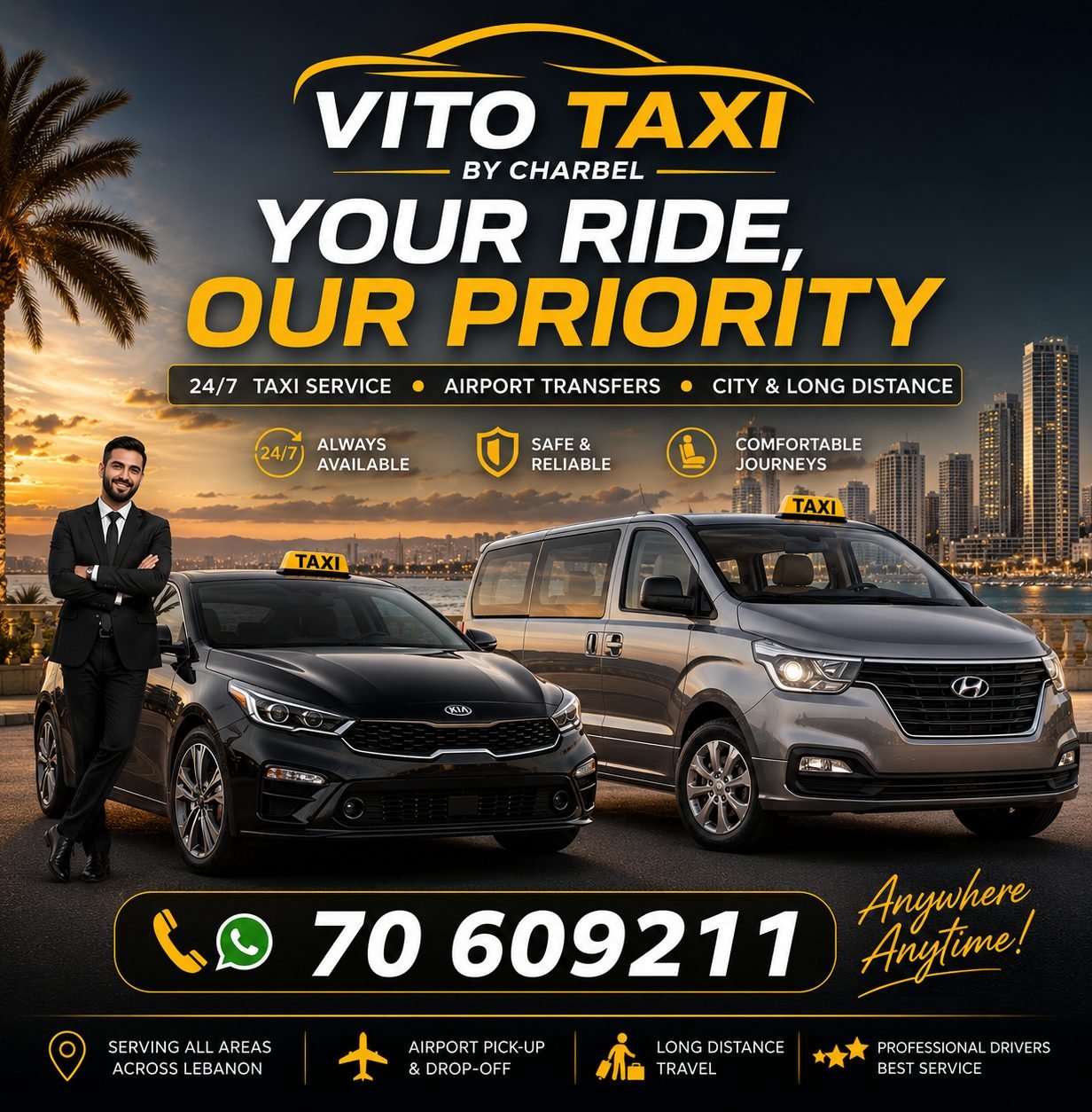 Vito Taxi by Charbel black taxi at night